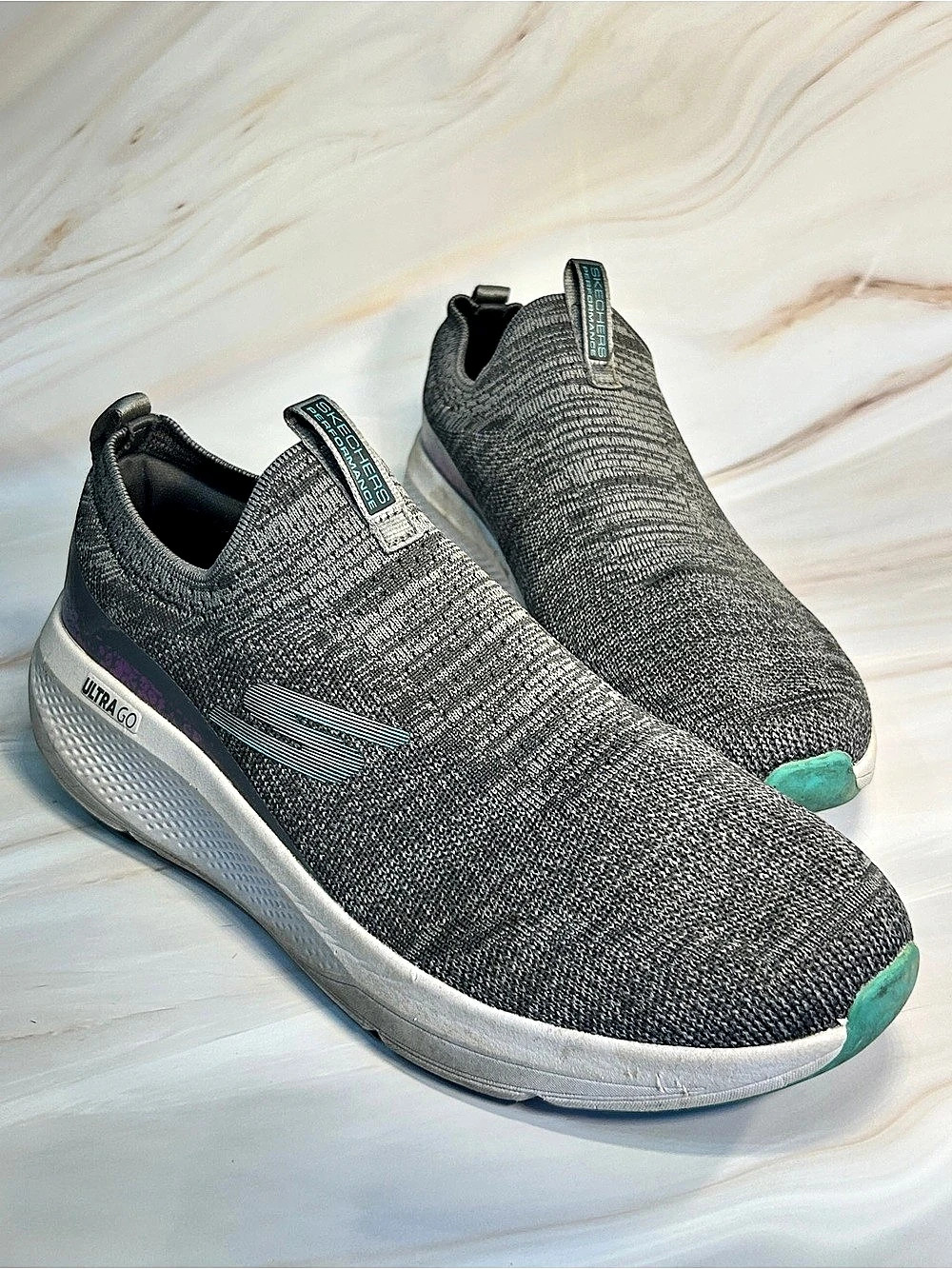 Skechers Women’s 10 Go Run Elevate Knit Gray Slip On Shoes Comfort Walking